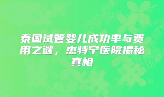 泰国试管婴儿成功率与费用之谜,杰特宁医院揭秘真相