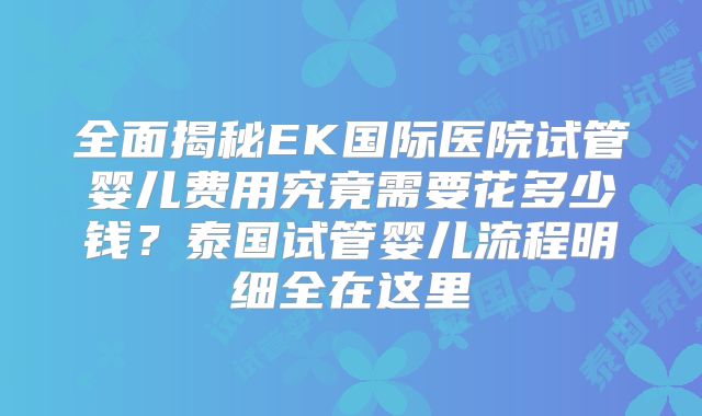 全面揭秘EK国际医院试管婴儿费用究竟需要花多少钱？泰国试管婴儿流程明细全在这里