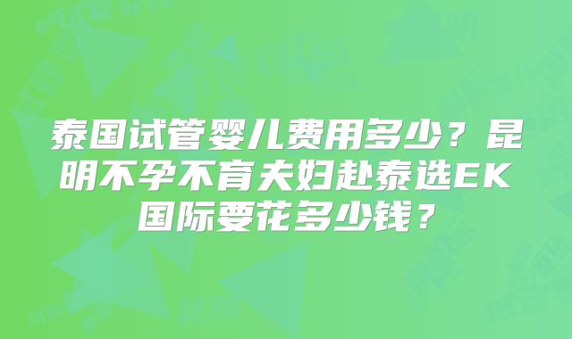 泰国试管婴儿费用多少？昆明不孕不育夫妇赴泰选EK国际要花多少钱？