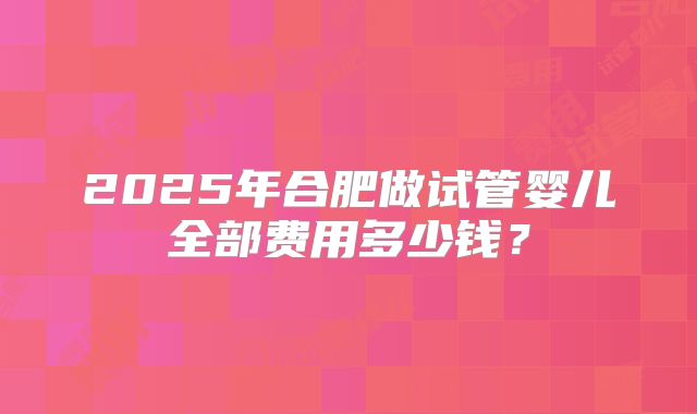 2025年合肥做试管婴儿全部费用多少钱？