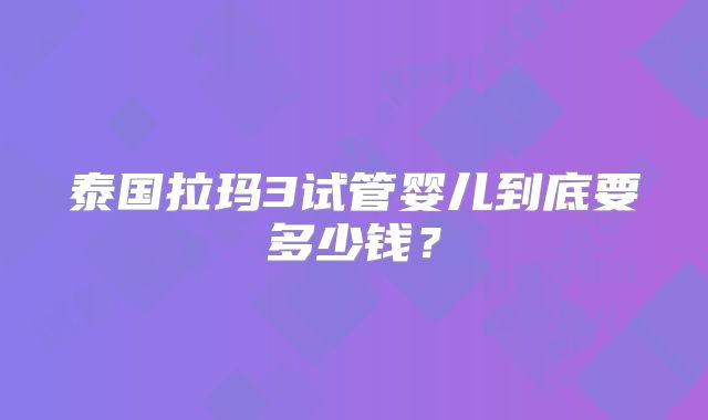 泰国拉玛3试管婴儿到底要多少钱？