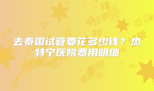 去泰国试管要花多少钱？杰特宁医院费用明细