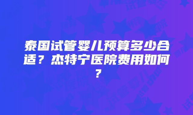 泰国试管婴儿预算多少合适？杰特宁医院费用如何？