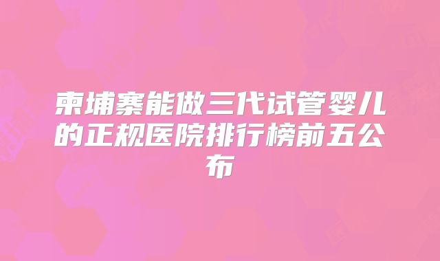 柬埔寨能做三代试管婴儿的正规医院排行榜前五公布