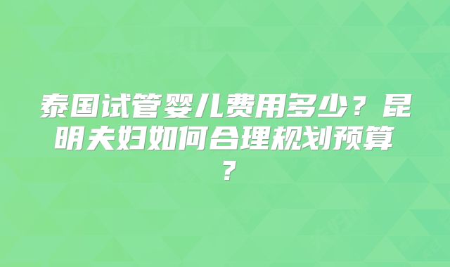 泰国试管婴儿费用多少？昆明夫妇如何合理规划预算？