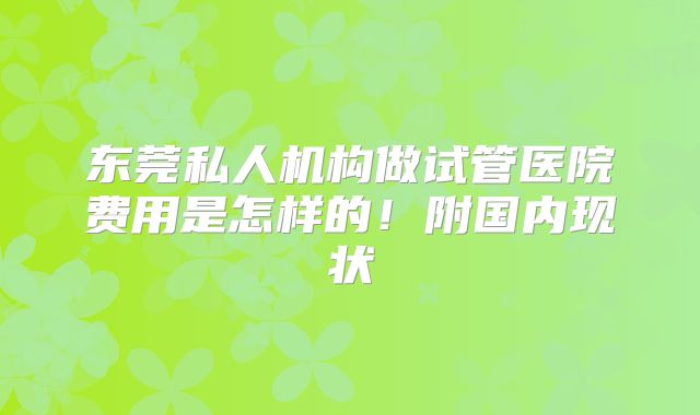 东莞私人机构做试管医院费用是怎样的！附国内现状