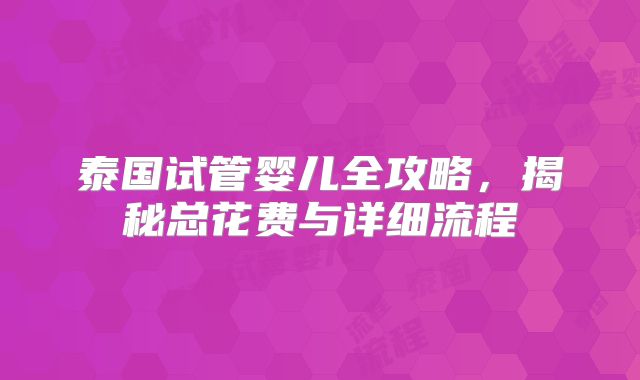 泰国试管婴儿全攻略,揭秘总花费与详细流程