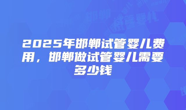 2025年邯郸试管婴儿费用，邯郸做试管婴儿需要多少钱
