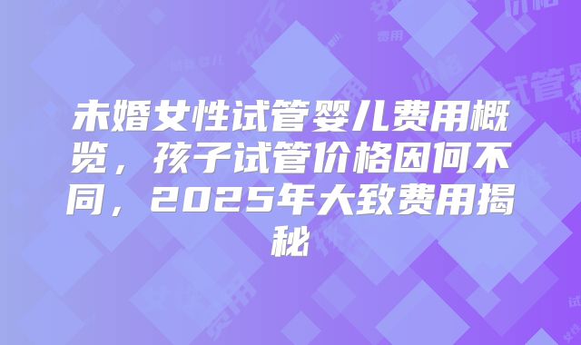 未婚女性试管婴儿费用概览，孩子试管价格因何不同，2025年大致费用揭秘