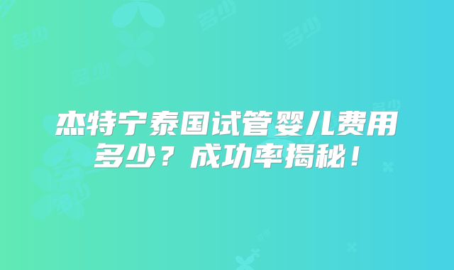 杰特宁泰国试管婴儿费用多少？成功率揭秘！