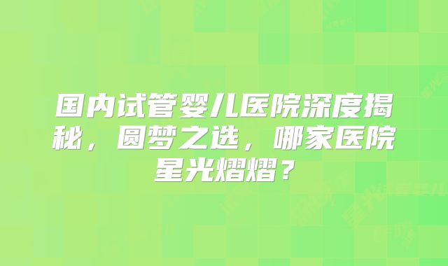 国内试管婴儿医院深度揭秘，圆梦之选，哪家医院星光熠熠？