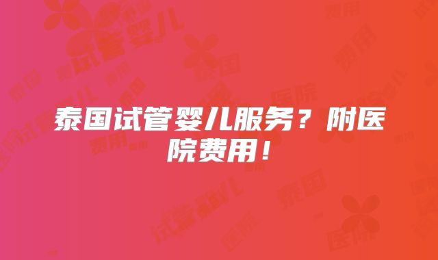 泰国试管婴儿服务?附医院费用!