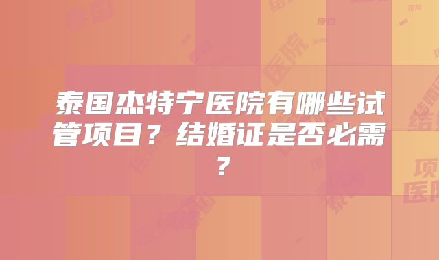 泰国杰特宁医院有哪些试管项目?结婚证是否必需?