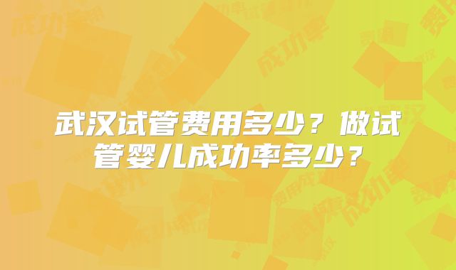 武汉试管费用多少？做试管婴儿成功率多少？