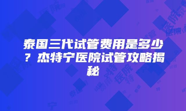 泰国三代试管费用是多少？杰特宁医院试管攻略揭秘