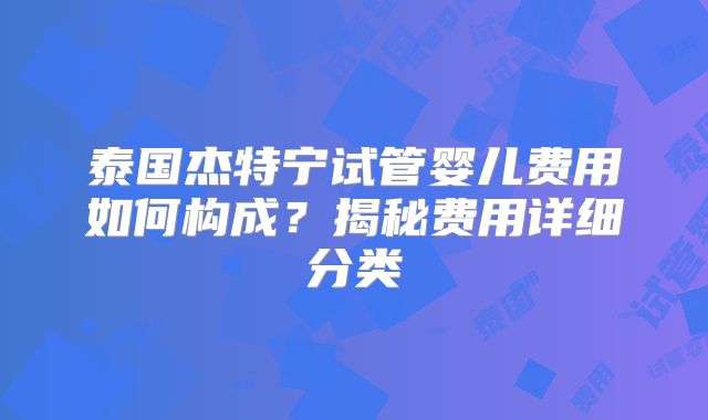 泰国杰特宁试管婴儿费用如何构成？揭秘费用详细分类