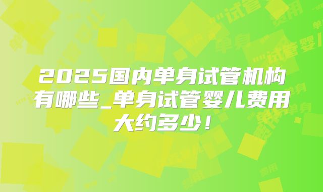 2025国内单身试管机构有哪些_单身试管婴儿费用大约多少！