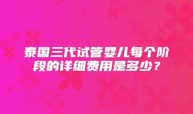 泰国三代试管婴儿每个阶段的详细费用是多少？