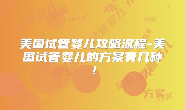 美国试管婴儿攻略流程-美国试管婴儿的方案有几种!