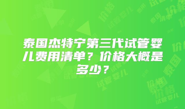 泰国杰特宁第三代试管婴儿费用清单？价格大概是多少？