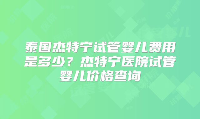 泰国杰特宁试管婴儿费用是多少？杰特宁医院试管婴儿价格查询