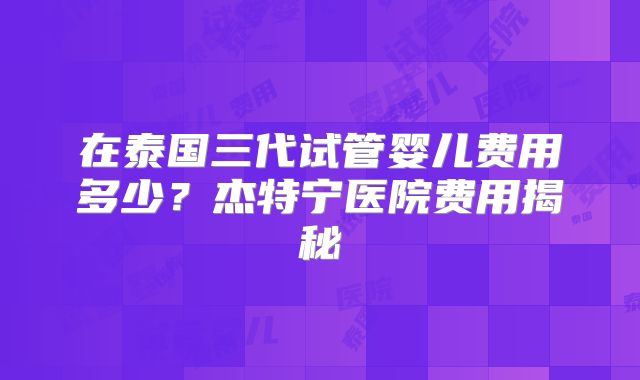 在泰国三代试管婴儿费用多少?杰特宁医院费用揭秘