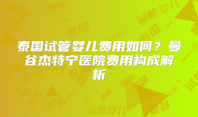 泰国试管婴儿费用如何？曼谷杰特宁医院费用构成解析