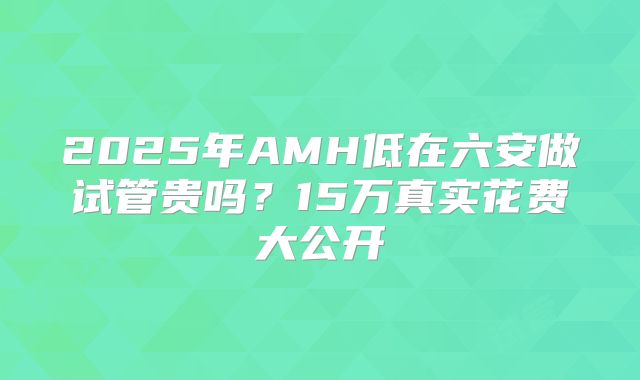 2025年AMH低在六安做试管贵吗？15万真实花费大公开