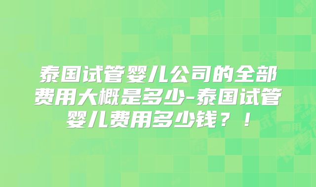 泰国试管婴儿公司的全部费用大概是多少-泰国试管婴儿费用多少钱？！