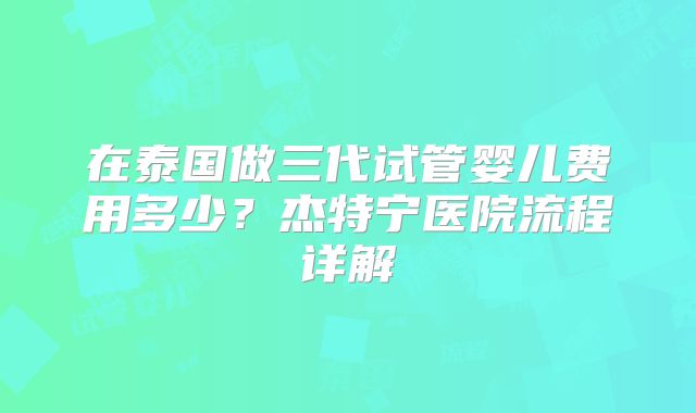 在泰国做三代试管婴儿费用多少？杰特宁医院流程详解