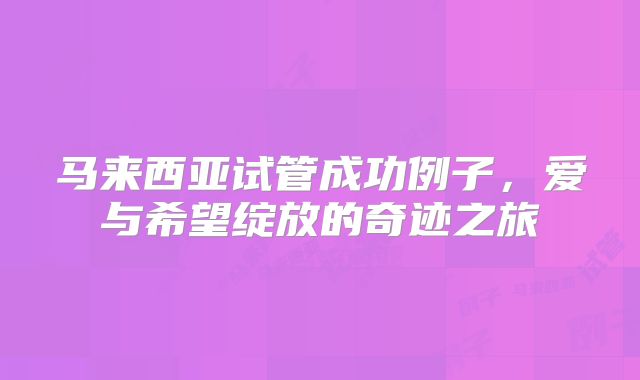 马来西亚试管成功例子，爱与希望绽放的奇迹之旅