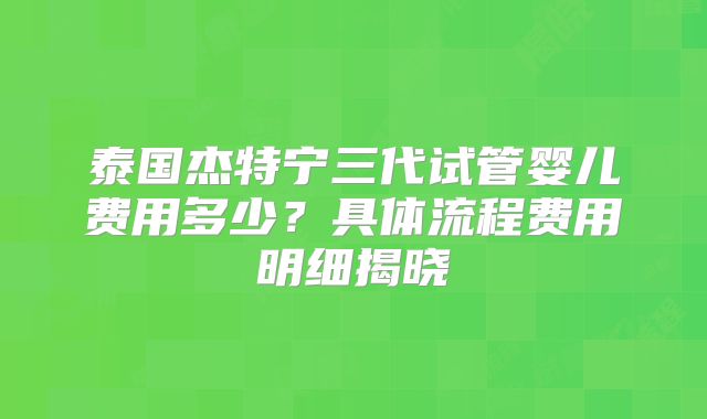 泰国杰特宁三代试管婴儿费用多少?具体流程费用明细揭晓