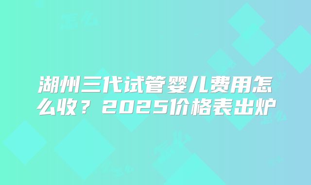 湖州三代试管婴儿费用怎么收？2025价格表出炉