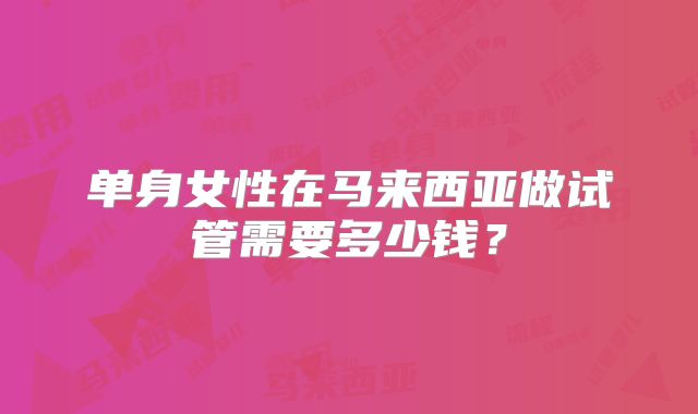 单身女性在马来西亚做试管需要多少钱?