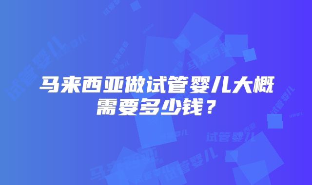 马来西亚做试管婴儿大概需要多少钱？