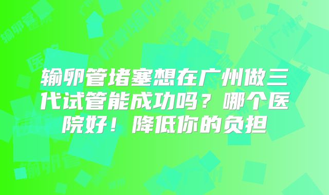输卵管堵塞想在广州做三代试管能成功吗？哪个医院好！降低你的负担