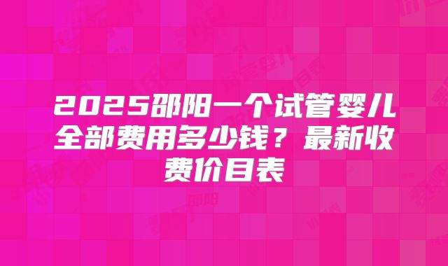 2025邵阳一个试管婴儿全部费用多少钱？最新收费价目表