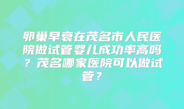 卵巢早衰在茂名市人民医院做试管婴儿成功率高吗？茂名哪家医院可以做试管？