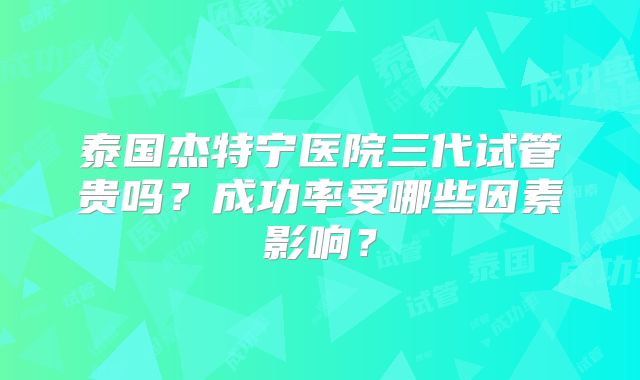 泰国杰特宁医院三代试管贵吗?成功率受哪些因素影响?