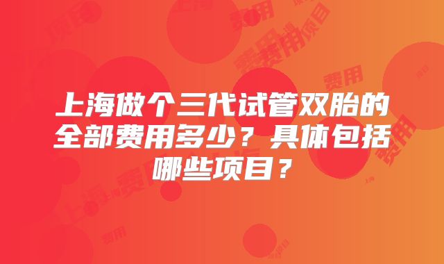 上海做个三代试管双胎的全部费用多少？具体包括哪些项目？