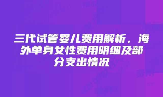三代试管婴儿费用解析，海外单身女性费用明细及部分支出情况