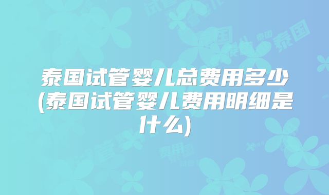 泰国试管婴儿总费用多少(泰国试管婴儿费用明细是什么)