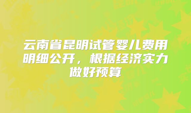 云南省昆明试管婴儿费用明细公开，根据经济实力做好预算