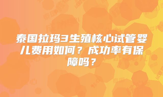泰国拉玛3生殖核心试管婴儿费用如何？成功率有保障吗？