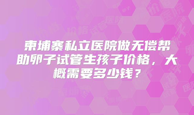 柬埔寨私立医院做无偿帮助卵子试管生孩子价格,大概需要多少钱?