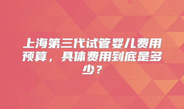 上海第三代试管婴儿费用预算，具体费用到底是多少？