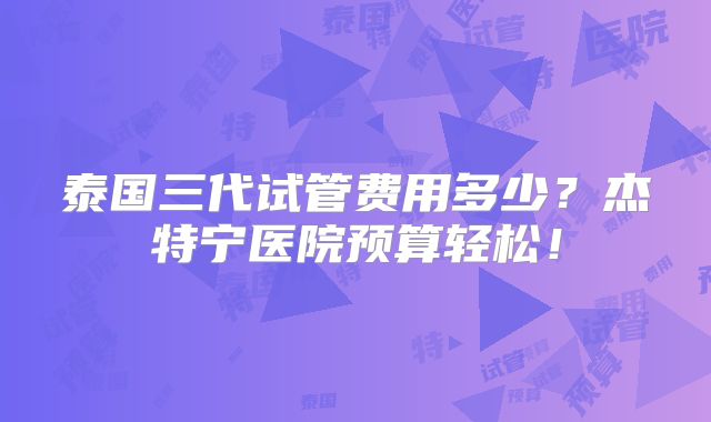 泰国三代试管费用多少？杰特宁医院预算轻松！