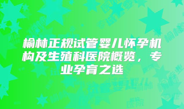 榆林正规试管婴儿怀孕机构及生殖科医院概览，专业孕育之选