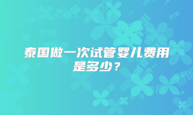 泰国做一次试管婴儿费用是多少？