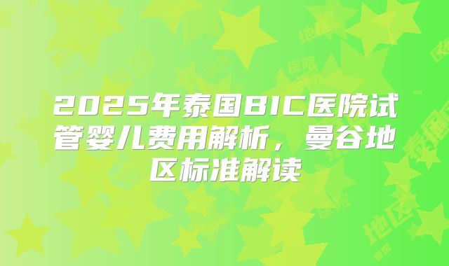 2025年泰国BIC医院试管婴儿费用解析，曼谷地区标准解读